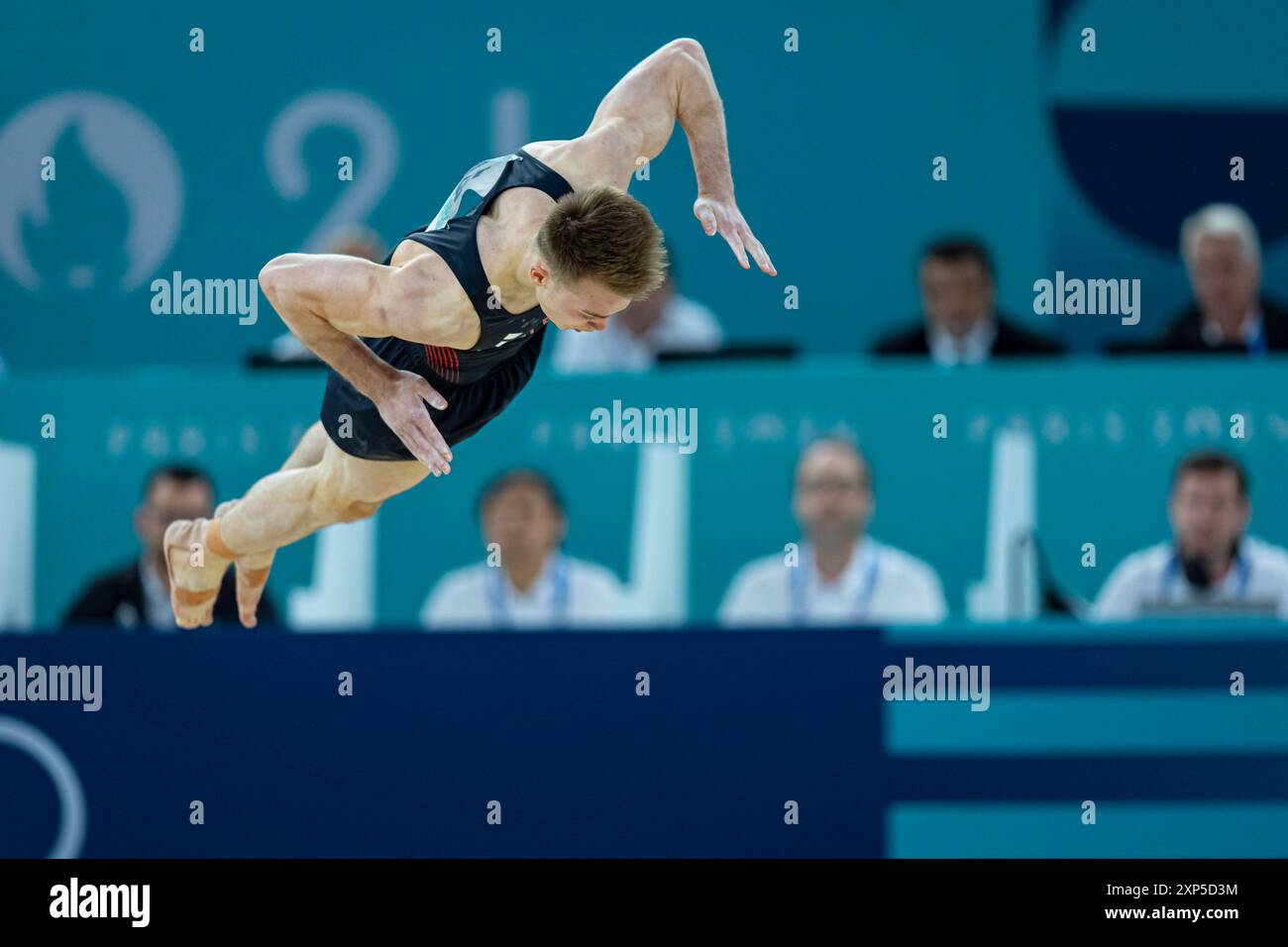 Paris, France. 03 août 2024. Jeux Olympiques, finale de gymnastique artistique masculine au stade Bercy. Luke Whitehouse pendant son exercice. Crédit : ABEL F. ROS crédit : ABEL F. ROS/Alamy Live News Banque D'Images