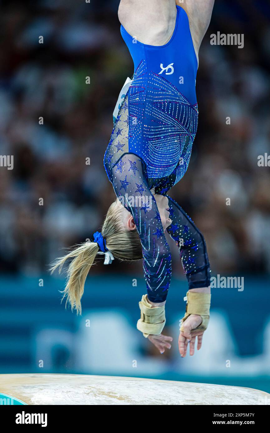Paris, France. 03 août 2024. Jeux Olympiques, finale de gymnastique artistique féminine au stade Bercy Arena. Jade Carey. Crédit : ABEL F. ROS/Alamy Live News Banque D'Images