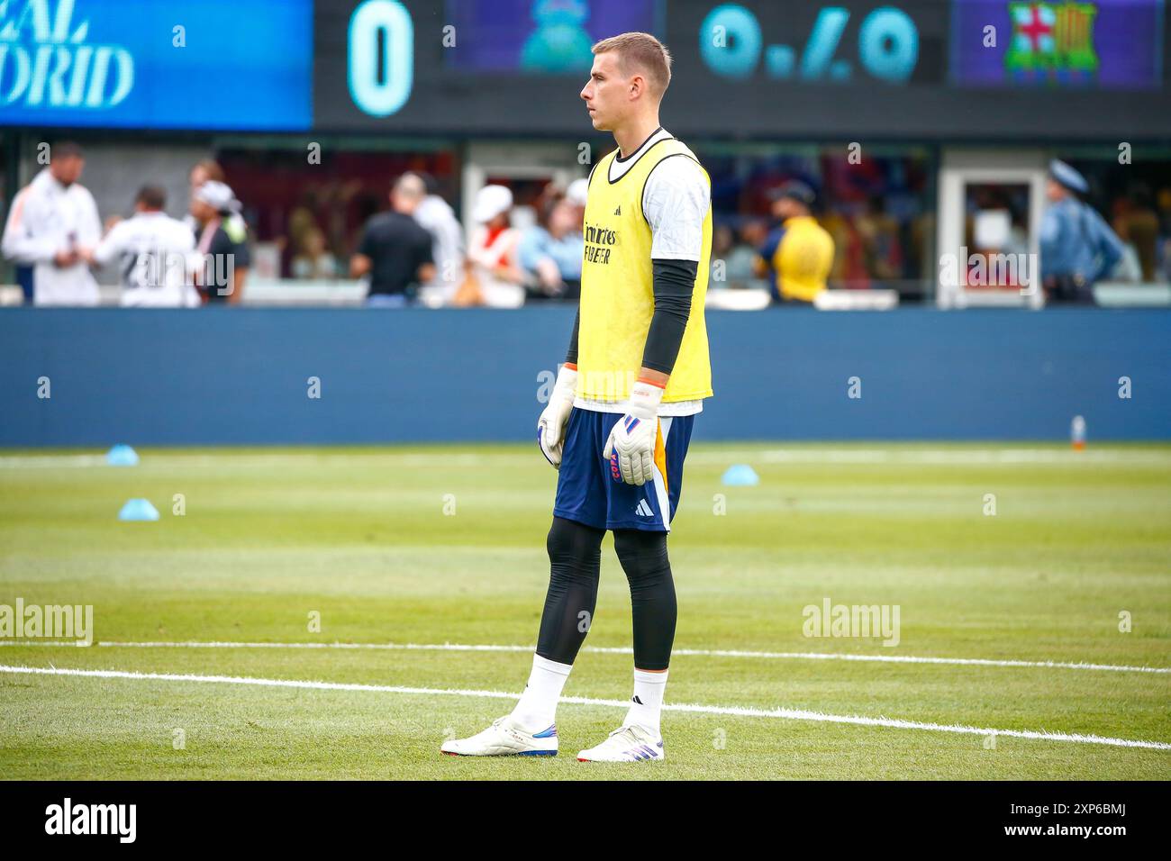 Andriy Lunin du Real Madrid lors d'un match contre Barcelone, un match valable pour le Soccer Champions Tour (match amical) au MetLife Stadium à East Rutherford ce samedi 3 août 2024. Crédit : Brazil photo Press/Alamy Live News Banque D'Images