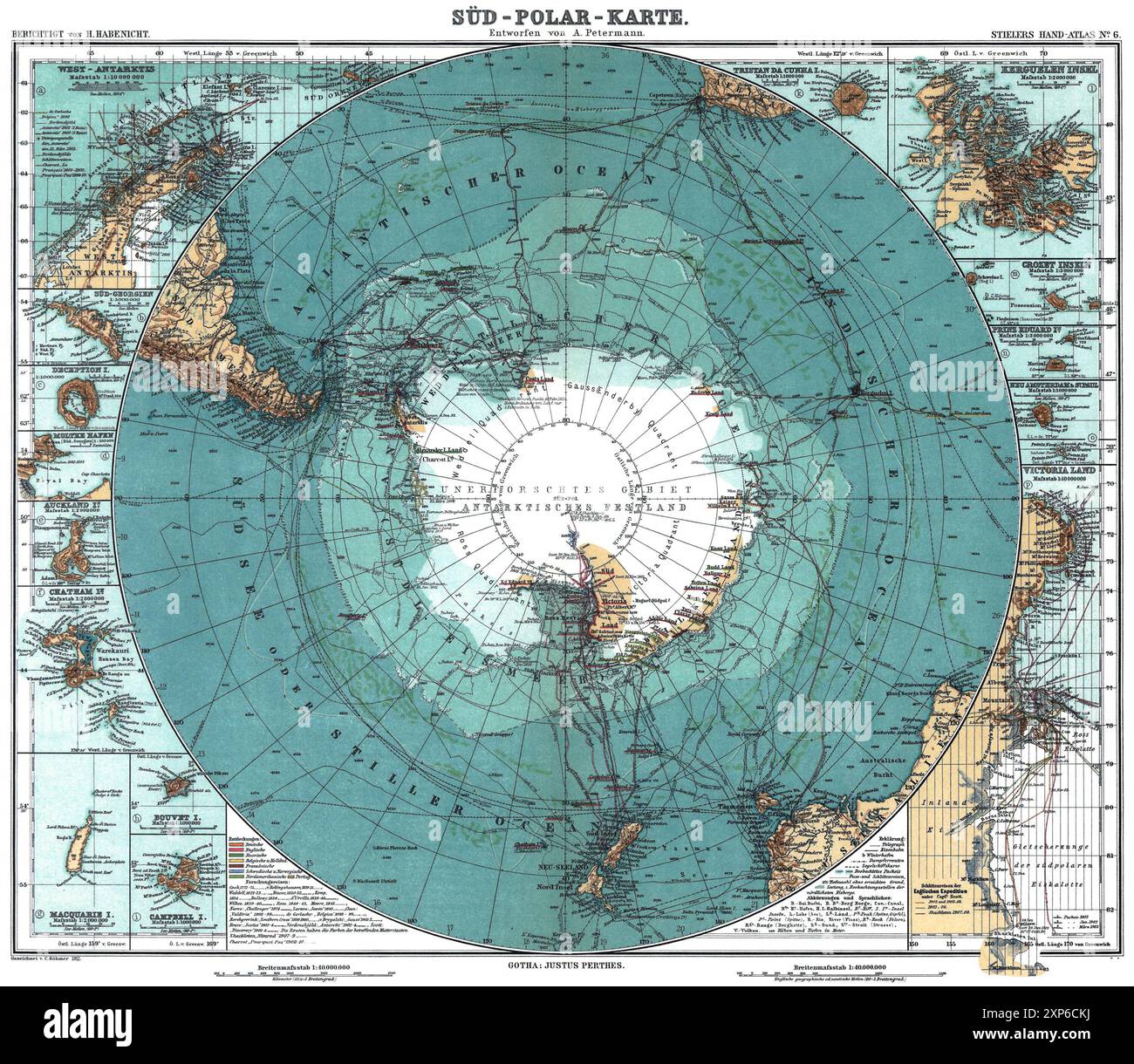 Carte de l'Antarctique. Echelle [env. 1:40,000,000]. Col., 34 × 41 cm. 1912 Banque D'Images