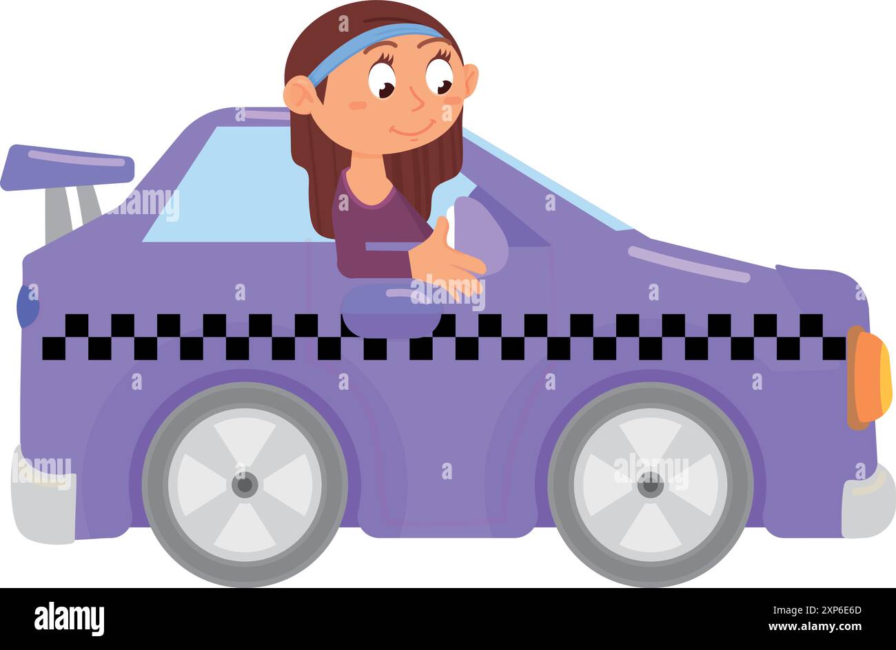 Girl Ride taxi car. Jouet de transport de dessins animés Illustration de Vecteur