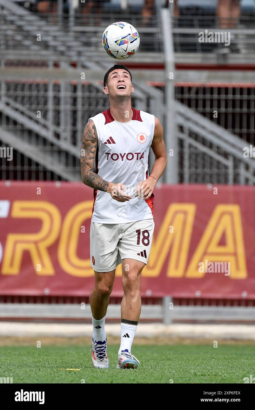 Matias Soule Malvano de L'AS Roma lors du match amical de football entre L'AS Roma et l'Olympiakos S.F.P. au stade Manlio Scopigno à Rieti (Italie), le 3 août 2024. Banque D'Images