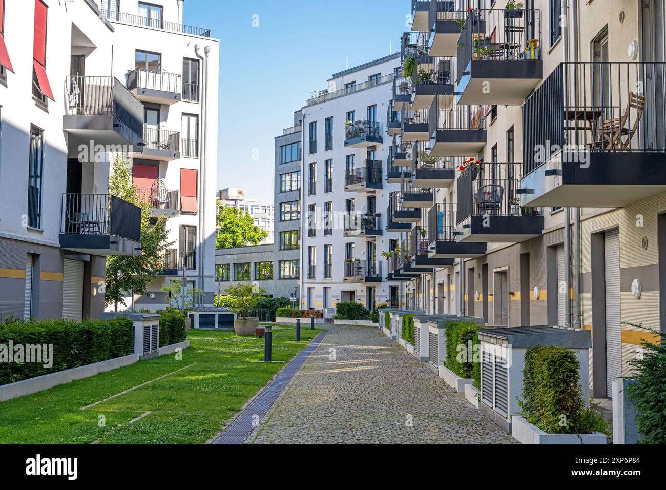 Nouvelle zone de développement avec des immeubles d'appartements vu à Berlin, Allemagne Banque D'Images