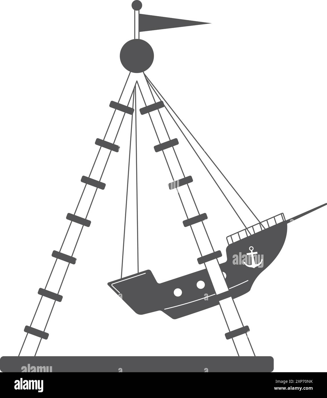 Balançoire de bateau dans un parc d'attractions. Icône noire de Funfair attraction Illustration de Vecteur