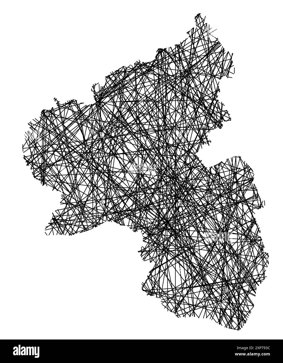 Symbole carte du Bundesland Rheinland-Pfalz (Allemagne) montrant l'état avec des lignes noires, croisées comme des bâtons Mikado ou une toile d'araignée Illustration de Vecteur