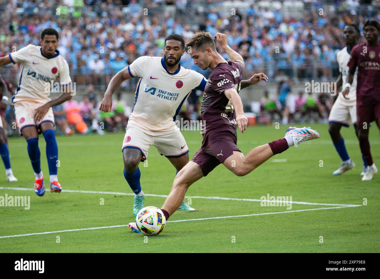 Columbus, Ohio, États-Unis. 3 août 2024. James McAtee, milieu de terrain de Manchester City (87). Manchester City affronte le Chelsea FC dans un match amical international au Ohio Stadium. Crédit : Kindell Buchanan/Alamy Live News Banque D'Images