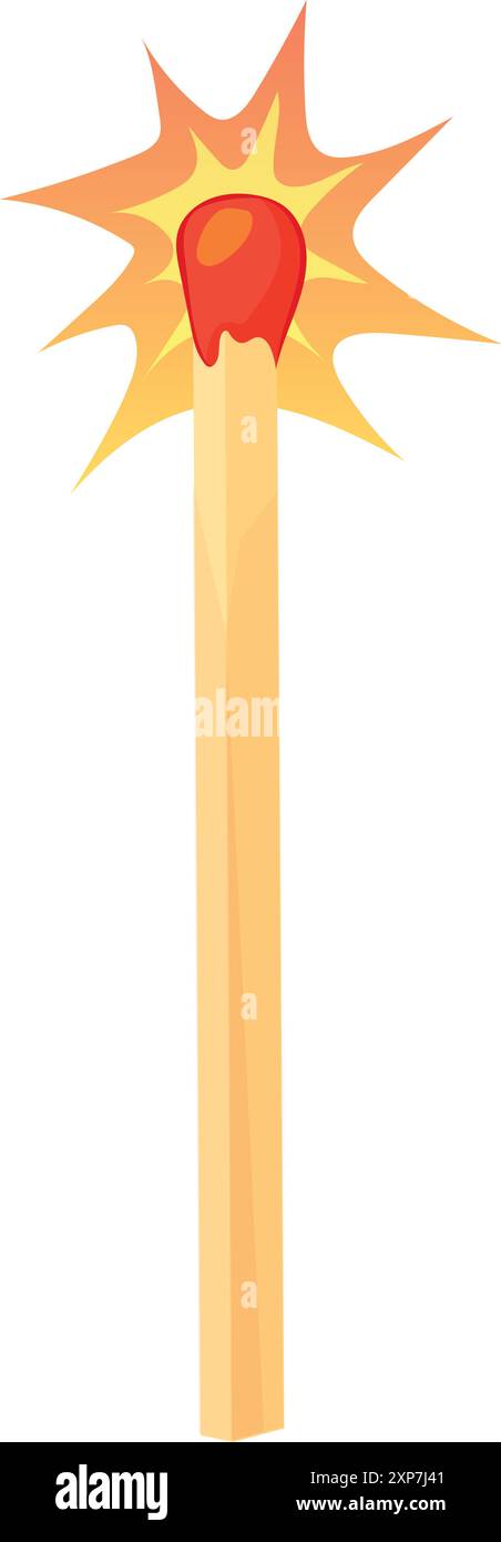 Allumette avec étincelle de feu. Icône de dessin animé de feu de départ isolé sur fond blanc Illustration de Vecteur