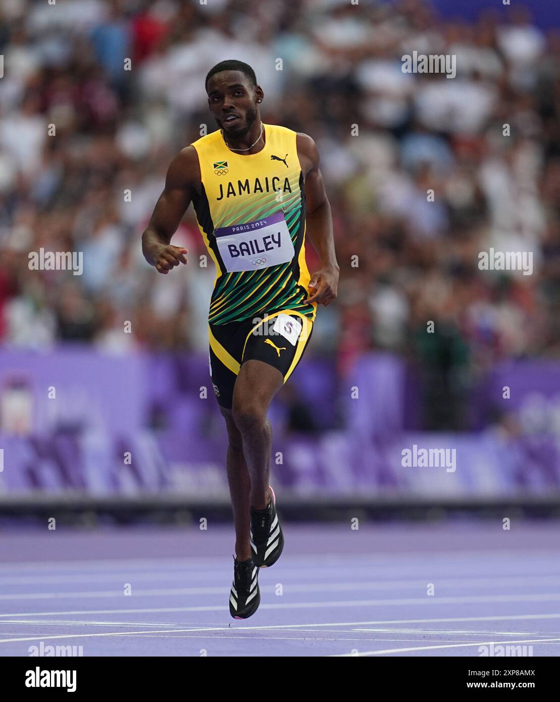 04 août 2024 : Sean Bailey (Jamaïque) participe à la première manche du 400m masculin le jour 9 des Jeux Olympiques au stade de France, Paris, France. Ulrik Pedersen/CSM. Banque D'Images