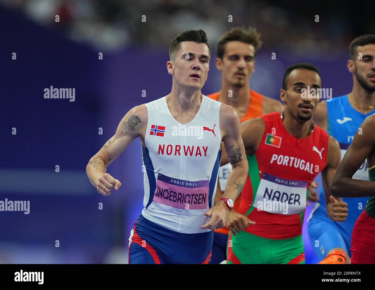 04 août 2024 : Jakob Ingebrigtsen (Norvège) participe à la demi-finale du 1500 m masculin le jour 9 des Jeux Olympiques au stade de France, Paris, France. Ulrik Pedersen/CSM. Banque D'Images