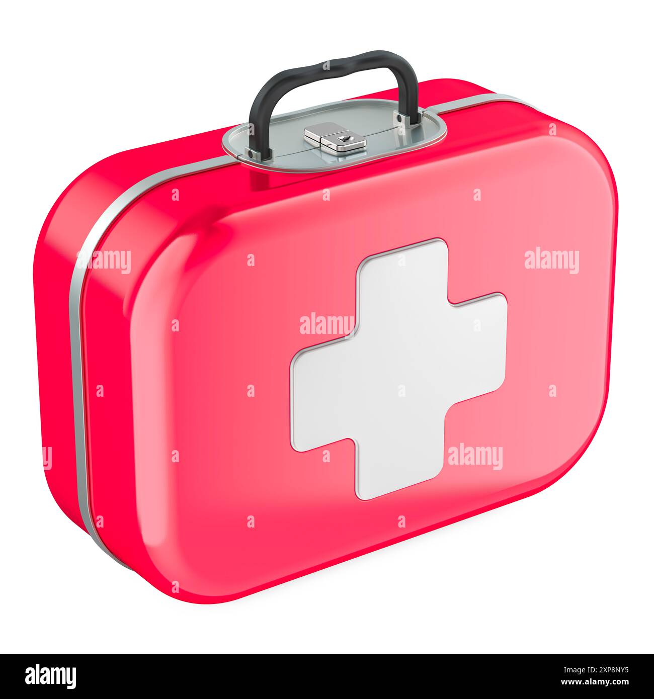 Trousse de premiers soins. Sac médical rouge avec Croix blanche. Rendu 3D isolé sur fond blanc Banque D'Images