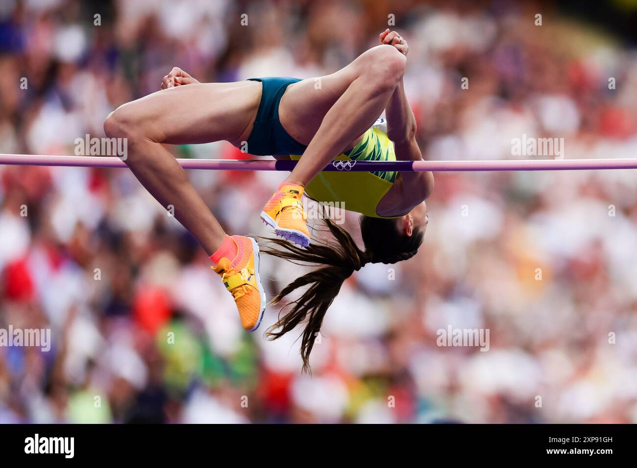 Paris, France, 4 août 2024. Nicola Olyslagers d’Australie saute lors du saut en hauteur féminin lors des Jeux Olympiques d’athlétisme de Paris 2024 au stade de France le 04 août 2024 à Paris, France. Crédit : Pete Dovgan/Speed Media/Alamy Live News Banque D'Images