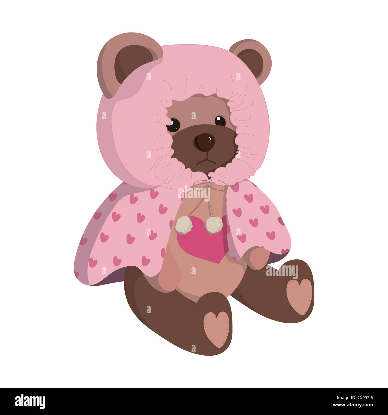 Mignon ours en peluche portant une cape rose Illustration de Vecteur