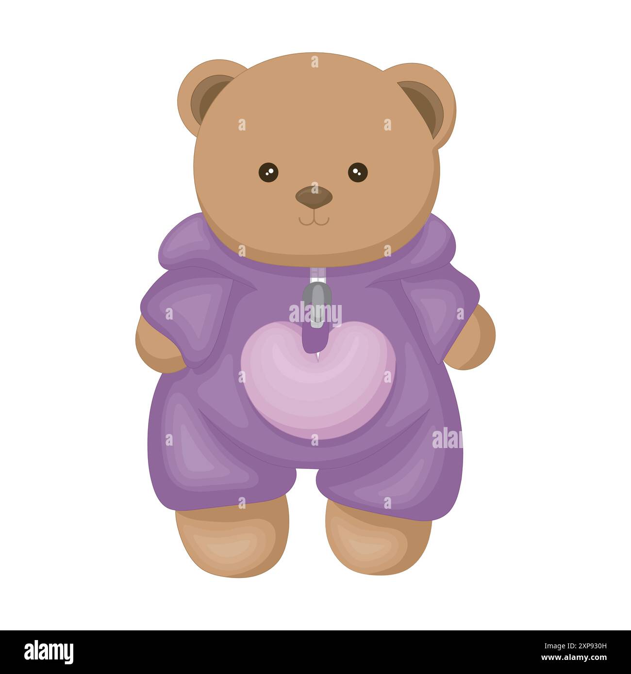 Mignon ours en peluche portant un costume d'espace zippé à capuche violet avec poches coeur Illustration de Vecteur