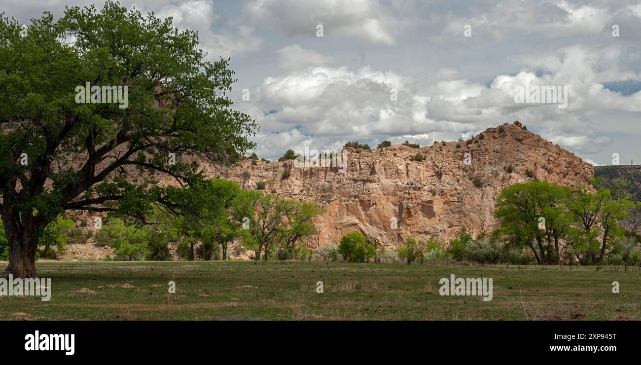 Falaises roses de géologie inconnue le long du Rio Chama dans la ville de Chili, Nouveau-Mexique Banque D'Images