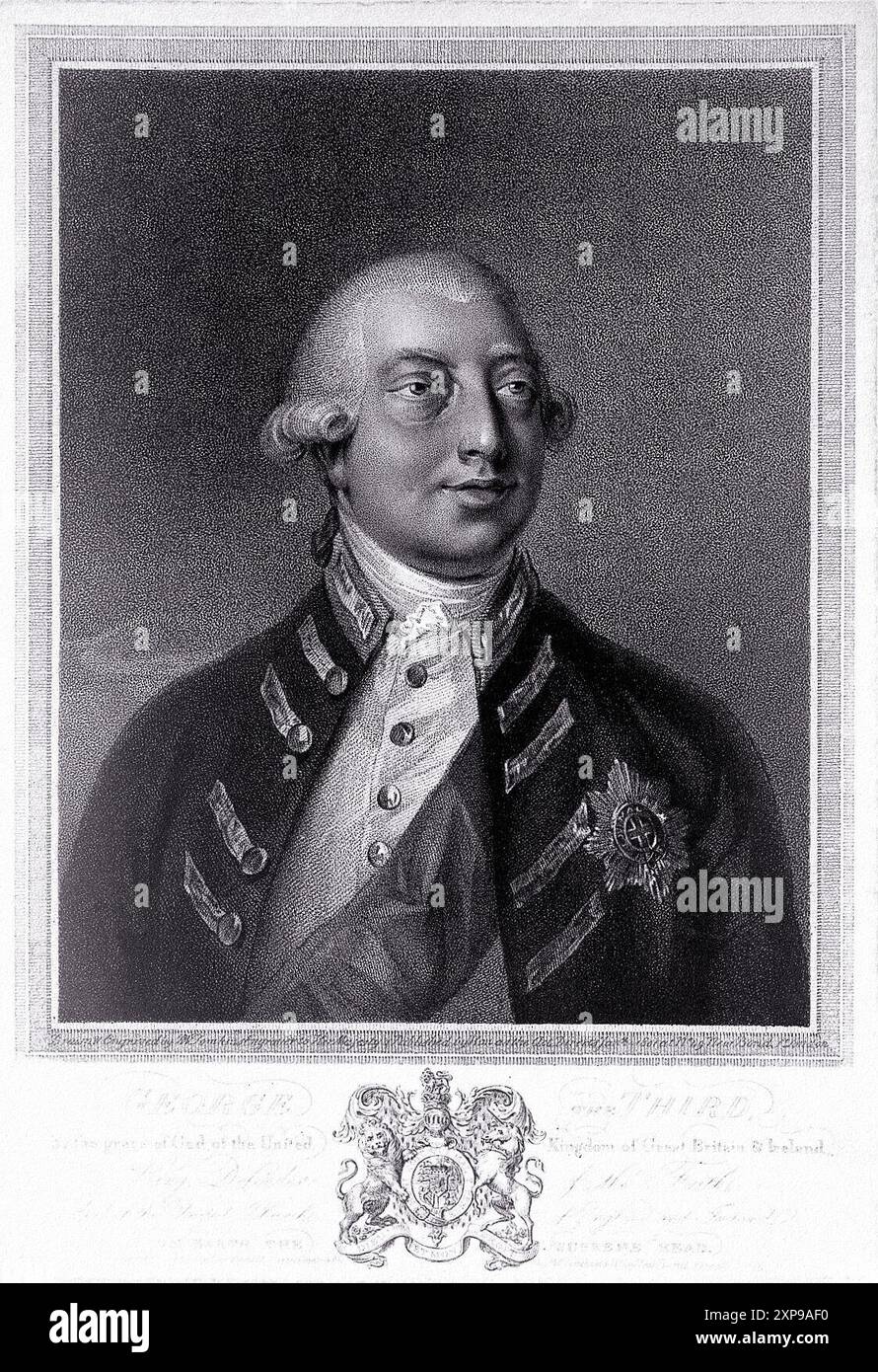 Gravure en pointillés du roi George III par P.W. Tomkins à partir du 21 janvier 1801 Banque D'Images