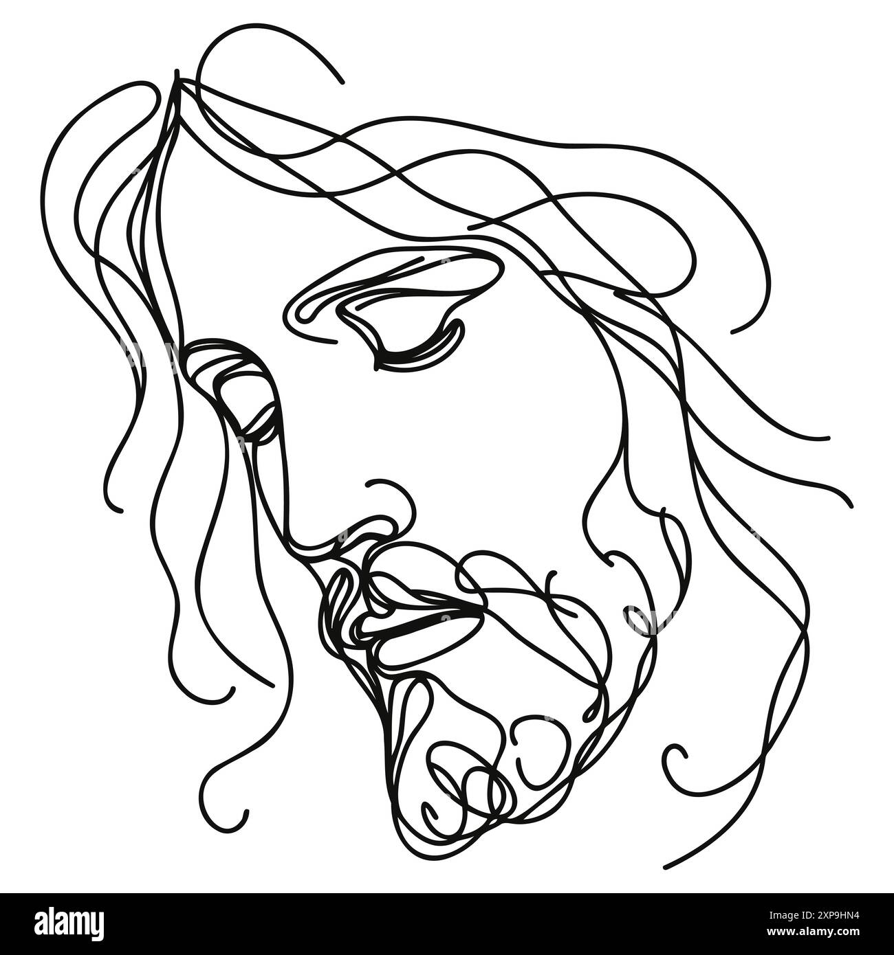 Dessin continu d'une ligne du visage de Jésus. Illustration de Vecteur