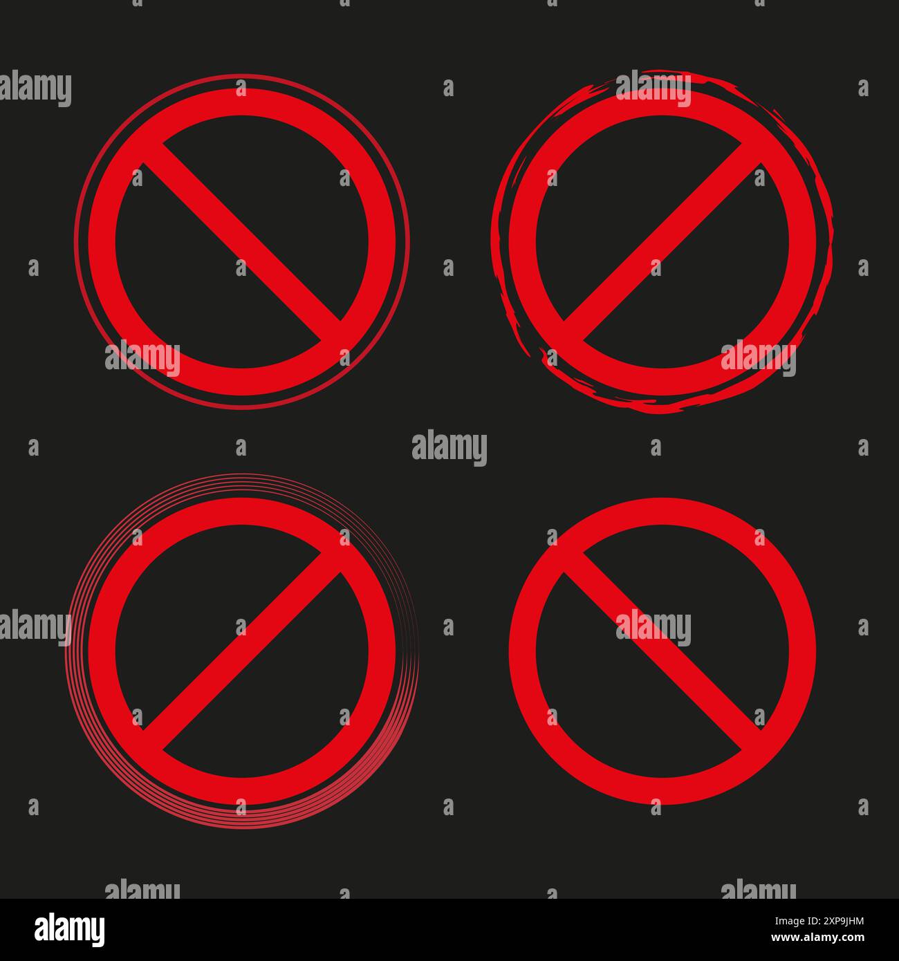 Pancartes d'interdiction installées. Rouge et noir. Différents styles. Illustration vectorielle. Illustration de Vecteur