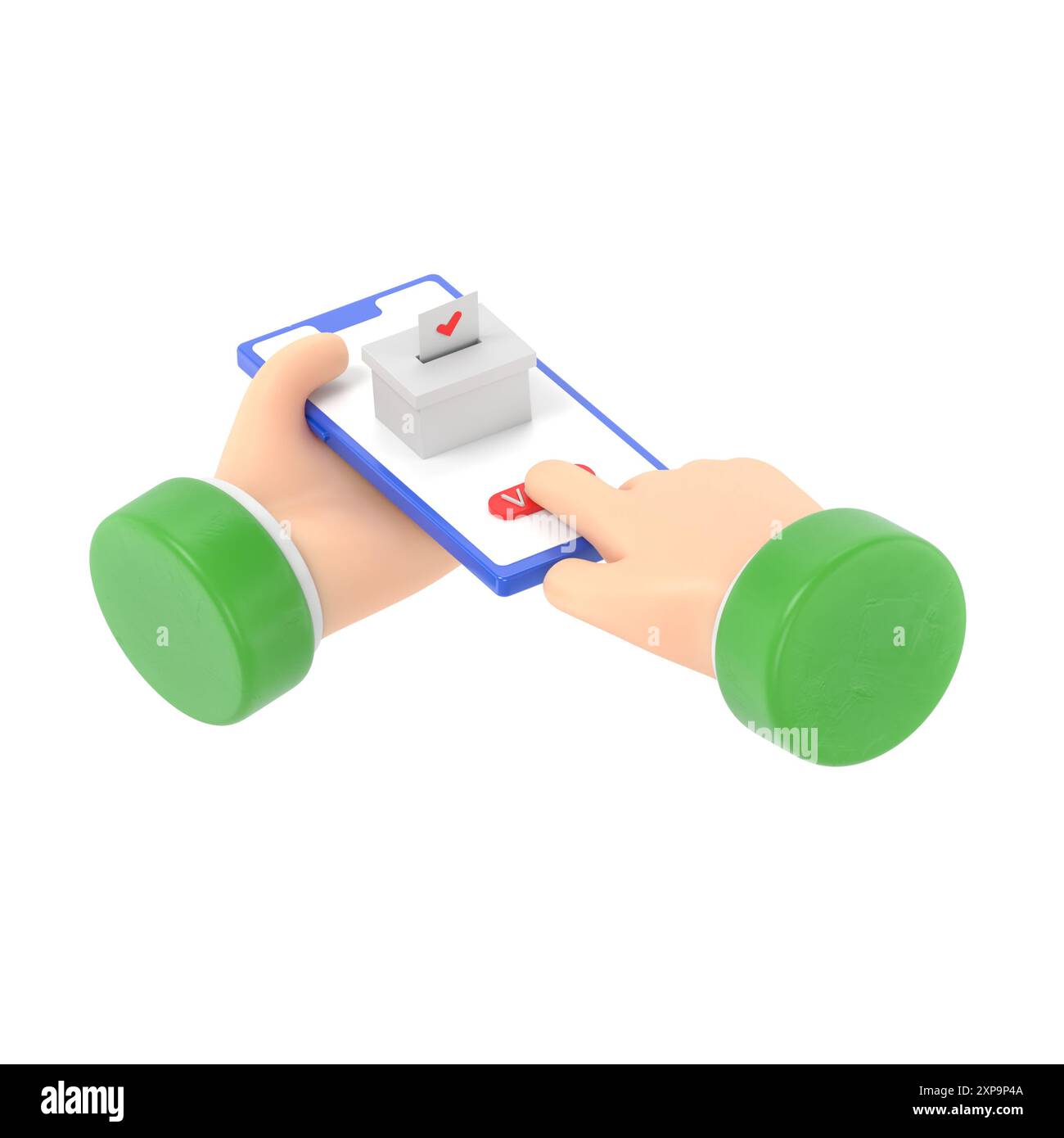 Concept de vote en ligne. style de conception isométrique d'illustration 3d. Un homme tient un smartphone dans sa main. Faites votre choix. Bulletin, met dans l'urne. El Banque D'Images