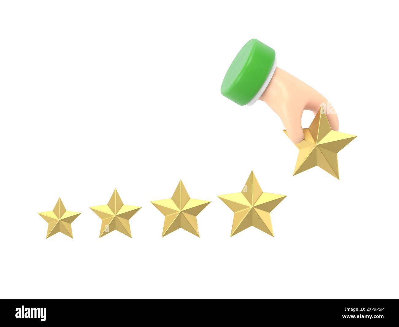 Nombre d'étoiles. Homme d'affaires tenant une étoile d'or en main, pour donner cinq. Concept de feedback. Système d'évaluation. Avis positif. Rendu qualité Work.3D activé Banque D'Images