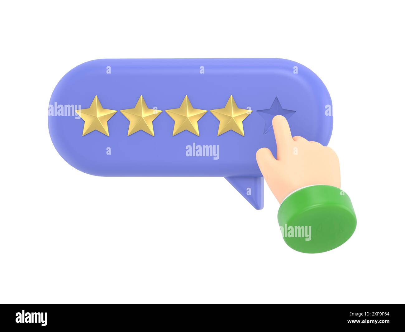 Main de l'utilisateur pointant sur le formulaire de sondage et choisissant l'étoile jaune. Avis client positif cinq étoiles. Feedback en ligne, rendu 3D sur fond blanc. Banque D'Images