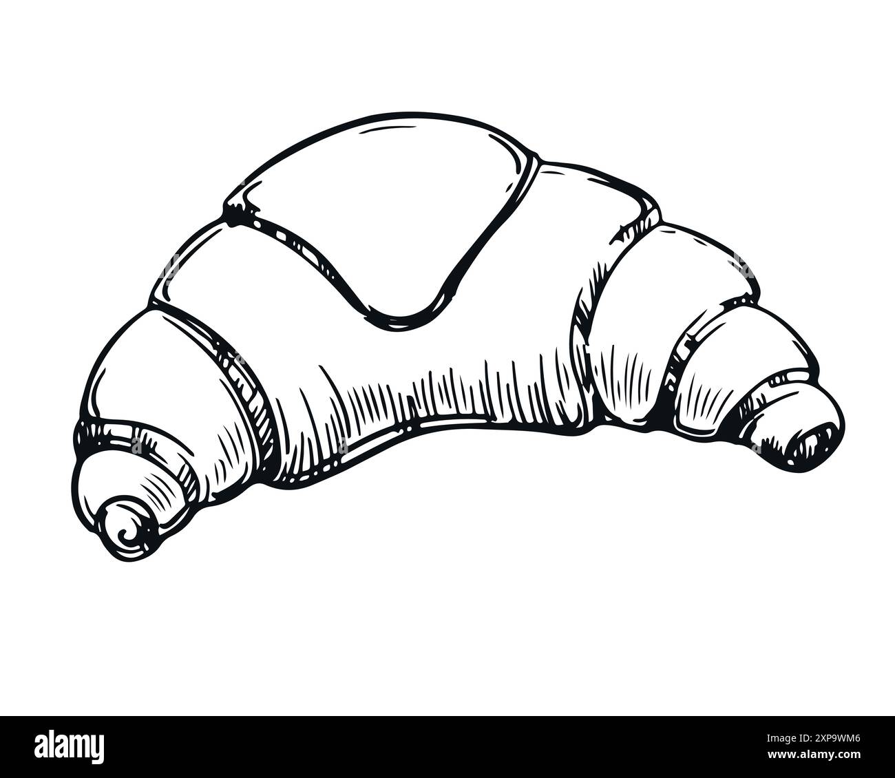 Illustration vectorielle de croissant dans le style de gravure. Pain sucré pour un petit déjeuner français traditionnel. Croquis dessiné à la main de l'icône de croissant de boulangerie pour le menu, l Illustration de Vecteur