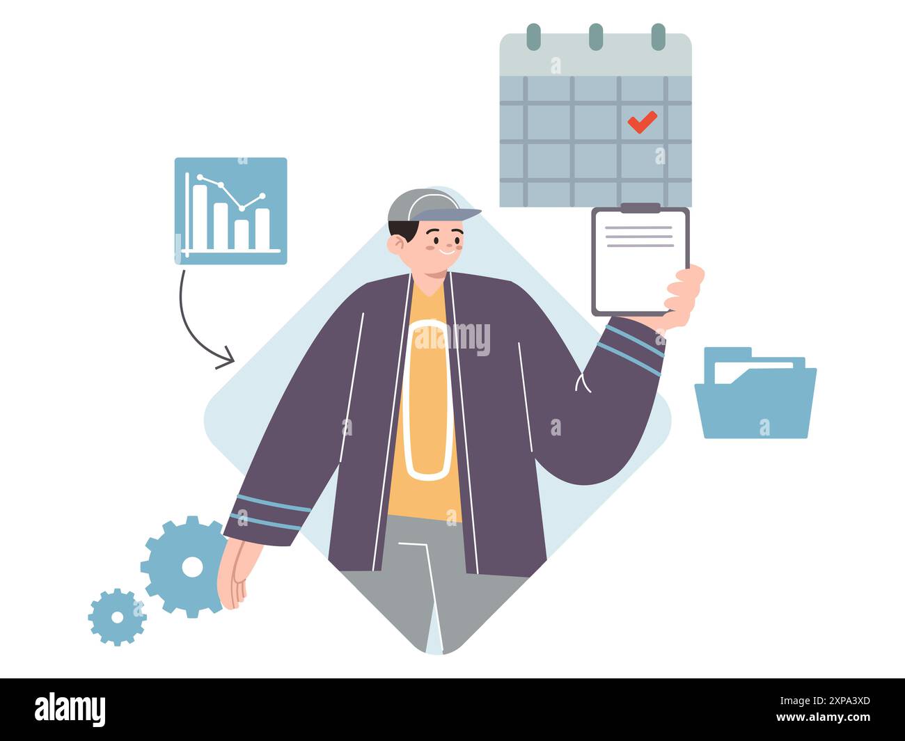 Discipline icône plan calendrier équilibrer les tâches et les activités personnage gérer les activités préparant sa journée Illustration de Vecteur