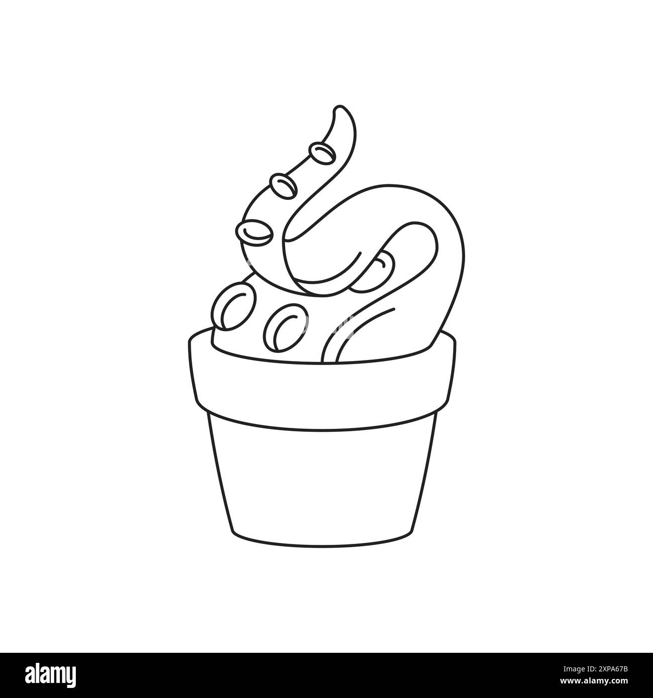 Y2K tentacule alien avec sucker grandissant dans le pot psychédélique pop art illustration vectorielle d'icône de contour. OVNI science fiction surréaliste hallucinogène porté pl Illustration de Vecteur