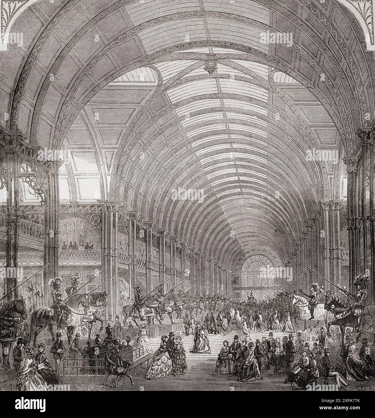 Vue intérieure de l'exposition Art Treasures, Manchester 1857, Manchester, Angleterre. Extrait de Cassell's Illustrated History of England, publié vers 1880. Banque D'Images