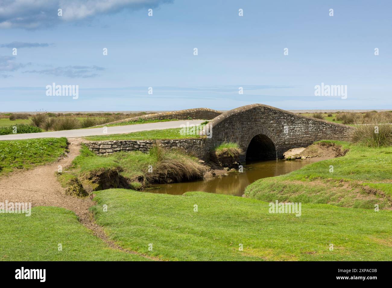 Le pont Pimpley sur la pilule dans le Northam Burrows Country Park sur le paysage national de la côte nord du Devon, en Angleterre. Banque D'Images