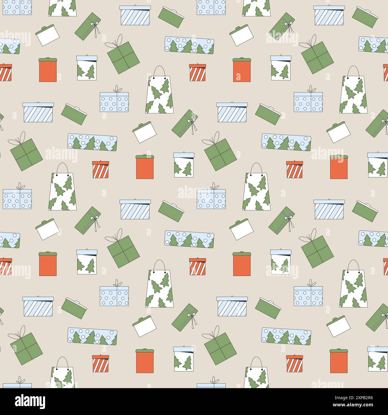 Noël présente un motif sans couture. Bonne année divers cadeaux de fond de conception de surface. Illustration vectorielle. Illustration de Vecteur