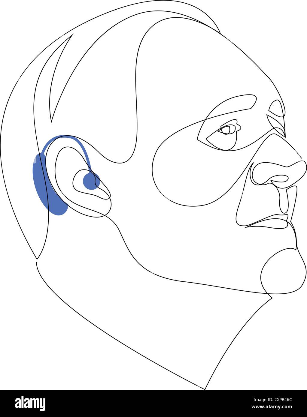 Dessin au trait continu d'un homme âgé portant une prothèse auditive. Concept thérapeutique oto-rhino-laryngologique. Dessin d'un dispositif de soins de santé, technologue de médecine Illustration de Vecteur