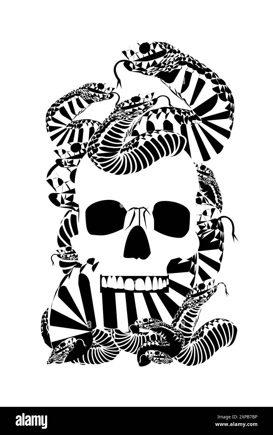 Carte crâne mort avec serpents noir et blanc Banque D'Images