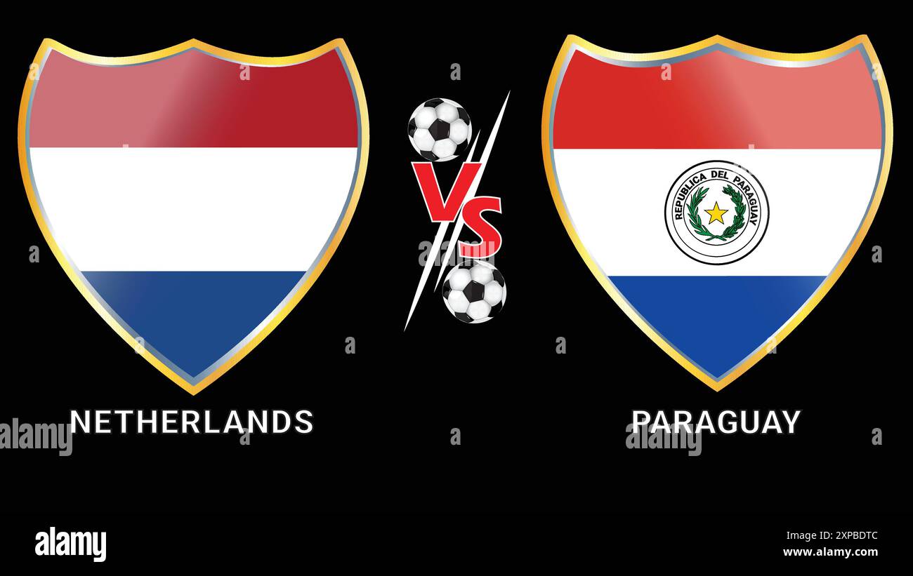 Pays-Bas vs Paraguay match de football avec fond noir et versus drapeaux Illustration de Vecteur