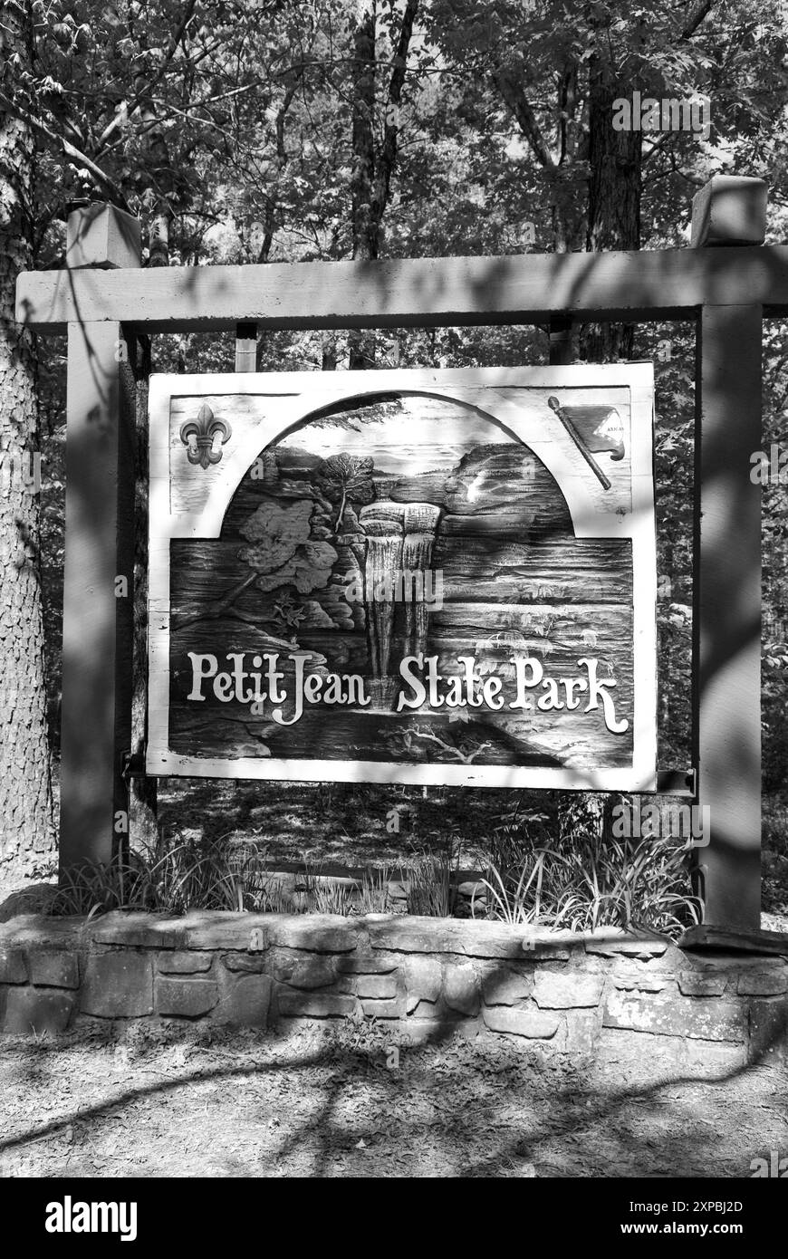 Petit Jean State Park panneau d'entrée, marquant la porte d'entrée à la beauté naturelle de Morrilton, Arkansas. ÉTATS-UNIS Banque D'Images