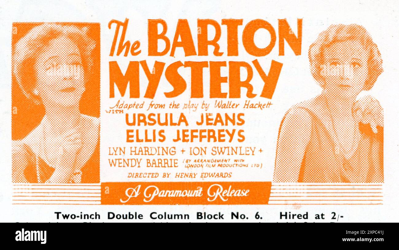 URSULA JEANS ELLIS JEFFREYS LYN HARDING ION SWINLEY et WENDY BARRIE dans LE BARTON MYSTERY 1932 le réalisateur HENRY EDWARDS incarne Walter C. Hackett Herbert Wilcox Productions pour British & Dominions film Corporation / Paramount British Pictures Banque D'Images