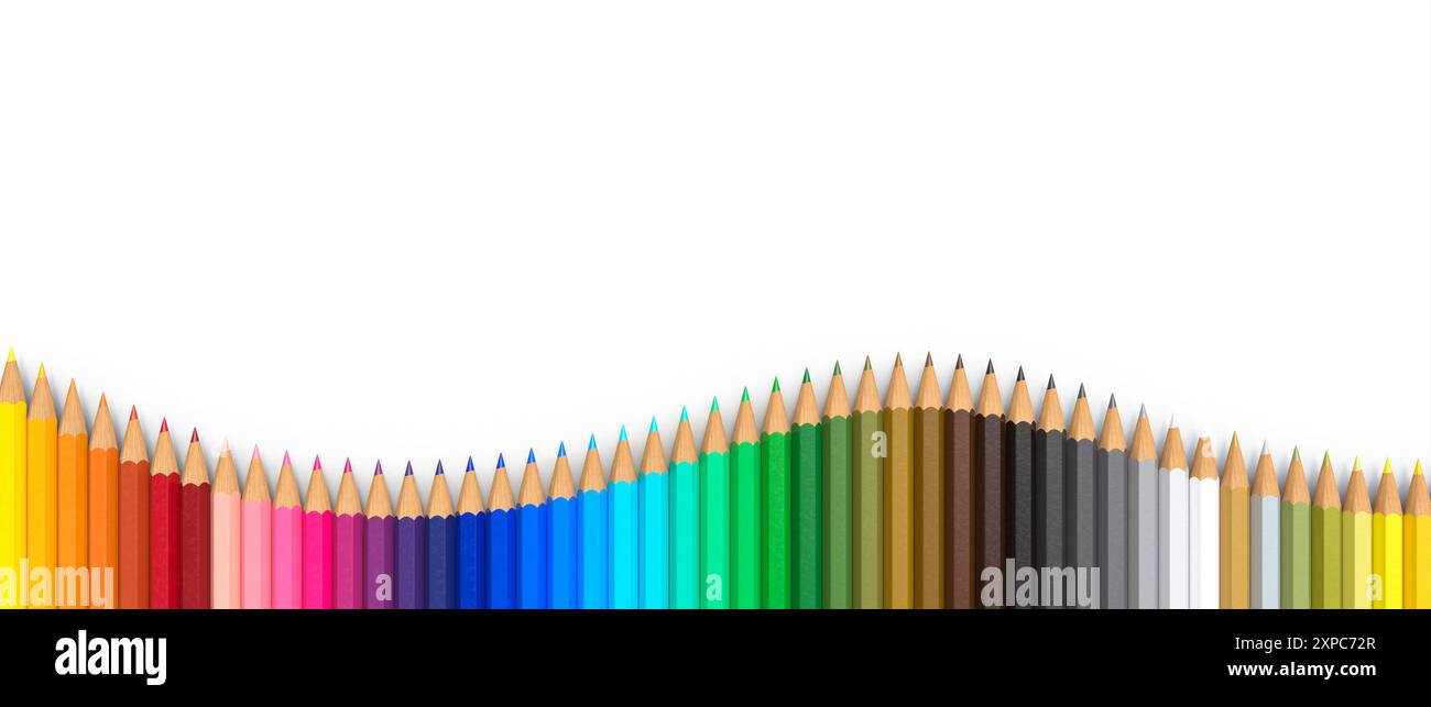 Matrice vibrante de crayons de couleur disposés en forme d'onde fond transparent Banque D'Images