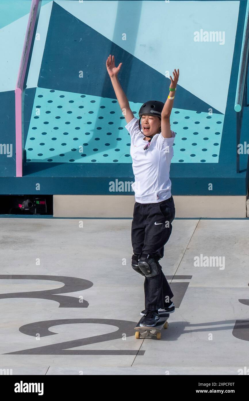 Skateboard Street W finales Jeux Olympiques d'été 2024, Paris France. Banque D'Images