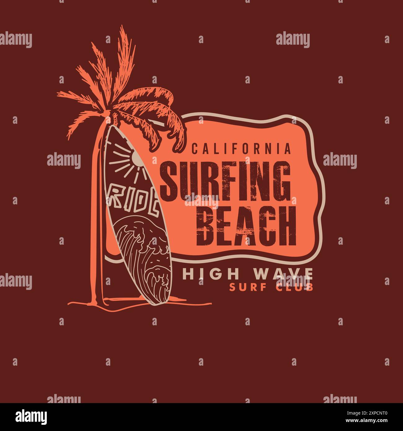 California Surfing Beach typographie Design graphique d'été Illustration de Vecteur