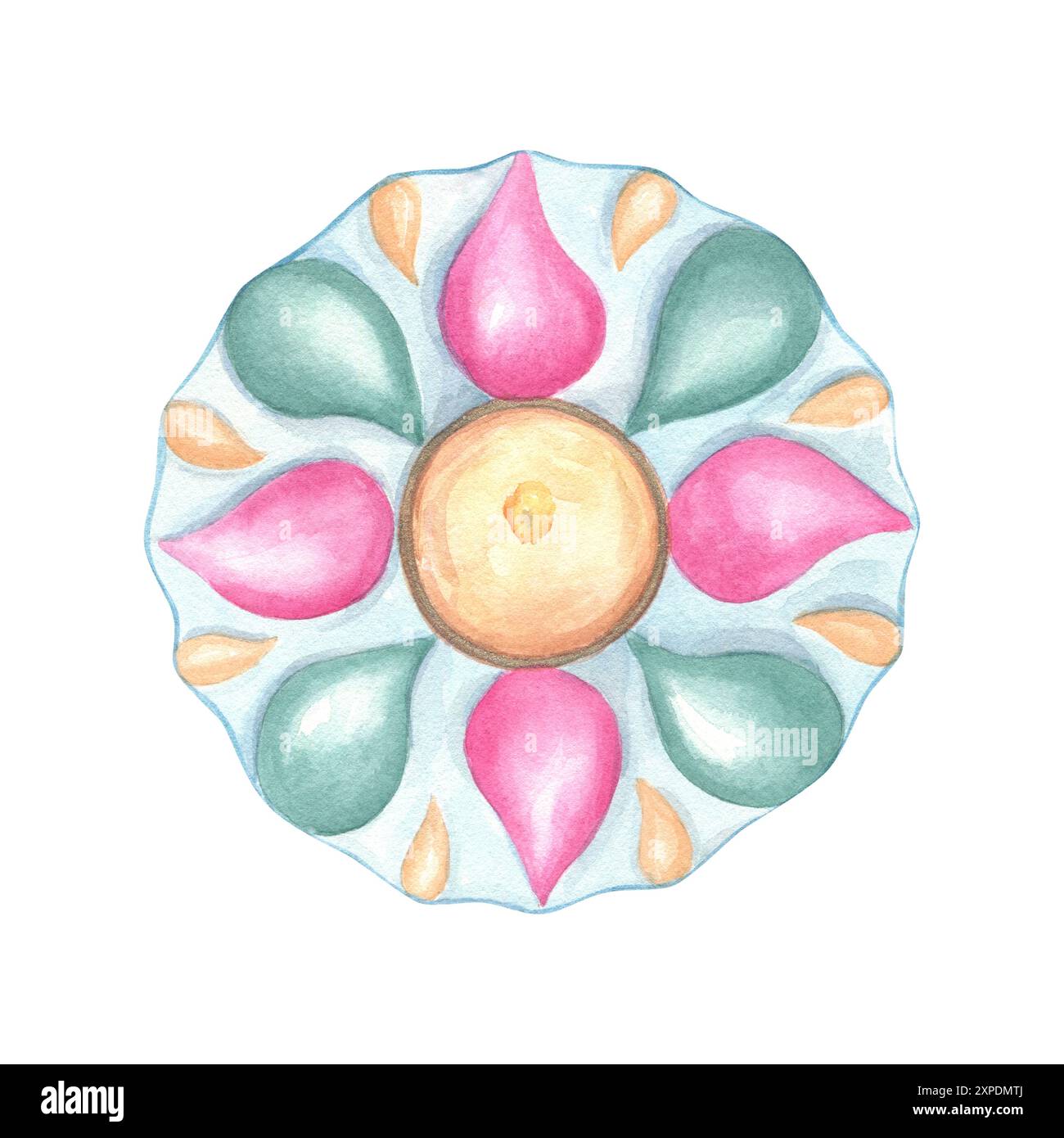 Diya aux couleurs pastel. Pétales colorés de bougie. Lampe brûlante Diwali en forme de fleur. Vue de dessus du symbole religieux. Vacances indiennes. Banque D'Images