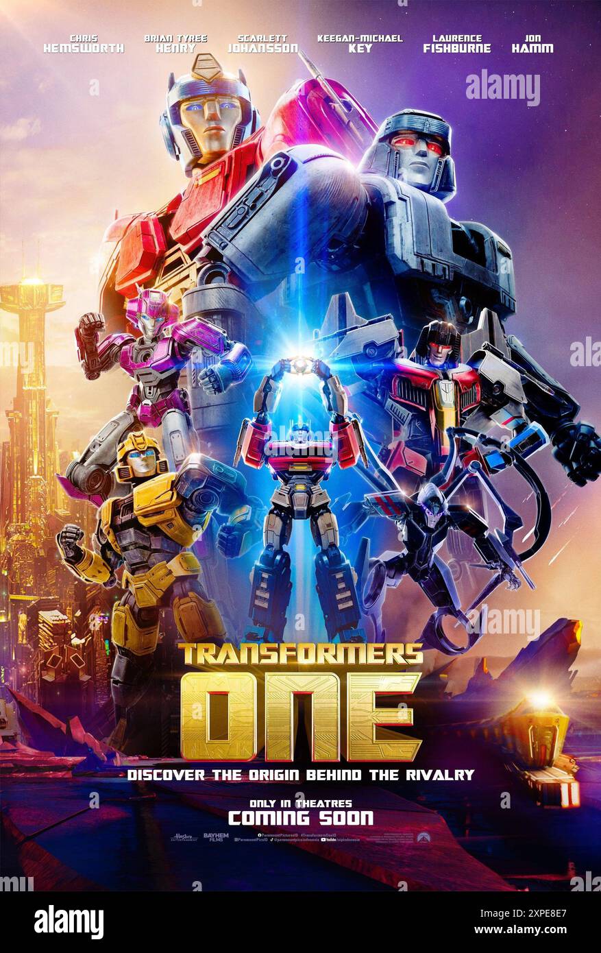 TRANSFORMERS ONE, affiche US Advance, Optimus Prime (en haut à gauche, voix Chris Hemsworth