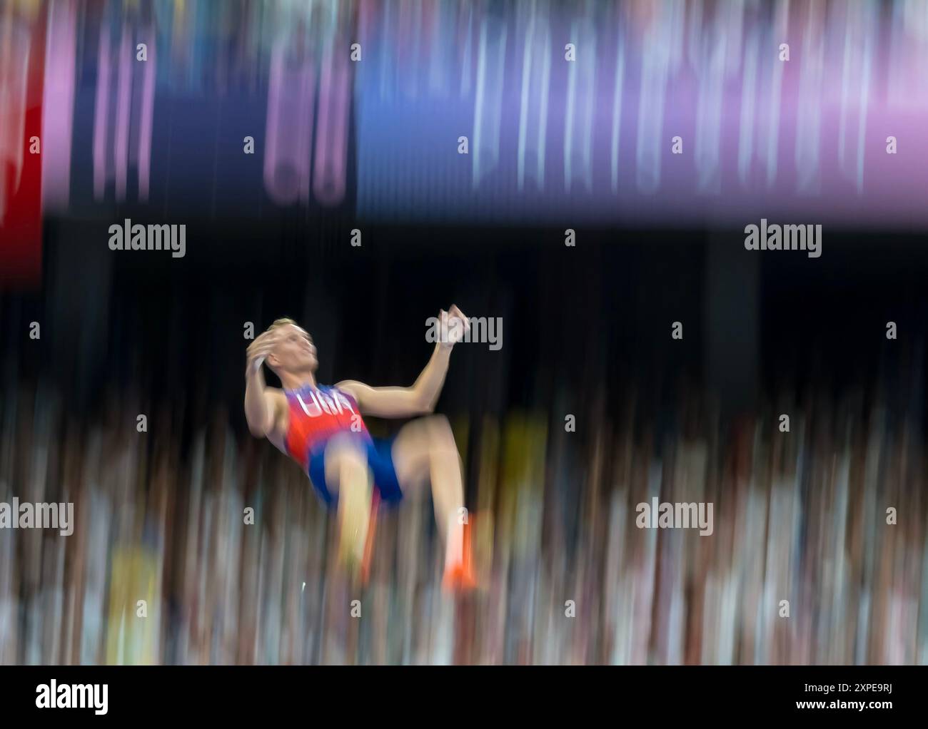 Paris, Ile de France, France. 5 août 2024. SAM KENDRICKS (USA), américain, participe à la finale masculine de la voûte à la perche au stade de France lors des Jeux olympiques d'été de Paris en 2024. (Crédit image : © Walter Arce/ZUMA Press Wire) USAGE ÉDITORIAL SEULEMENT! Non destiné à UN USAGE commercial ! Banque D'Images
