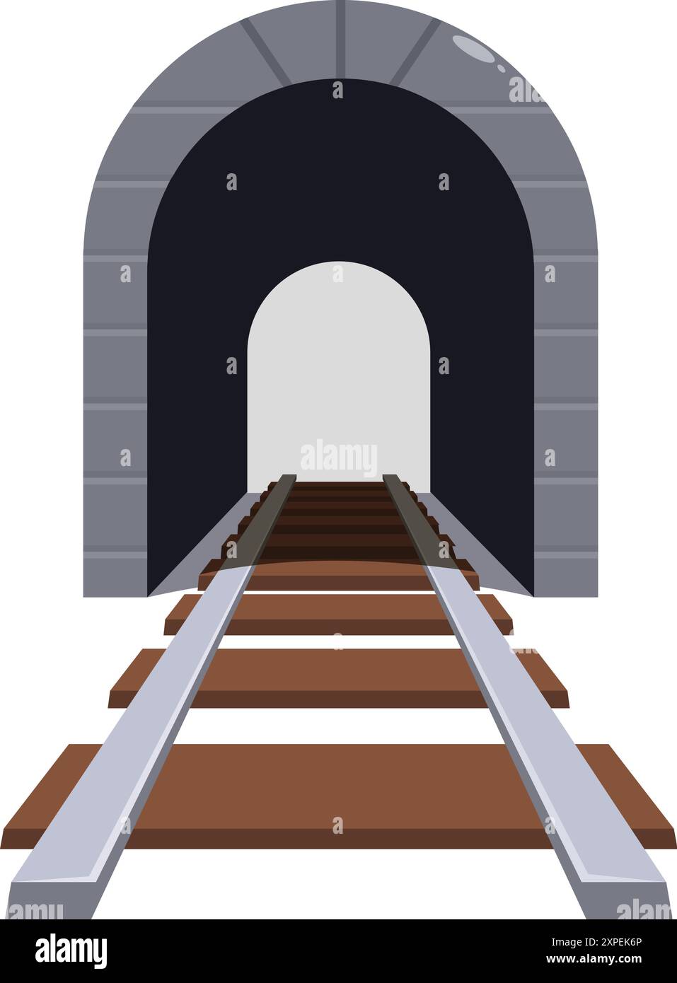 Voies ferrées menant dans l'obscurité d'un tunnel, avec une lumière brillante à la fin Illustration de Vecteur