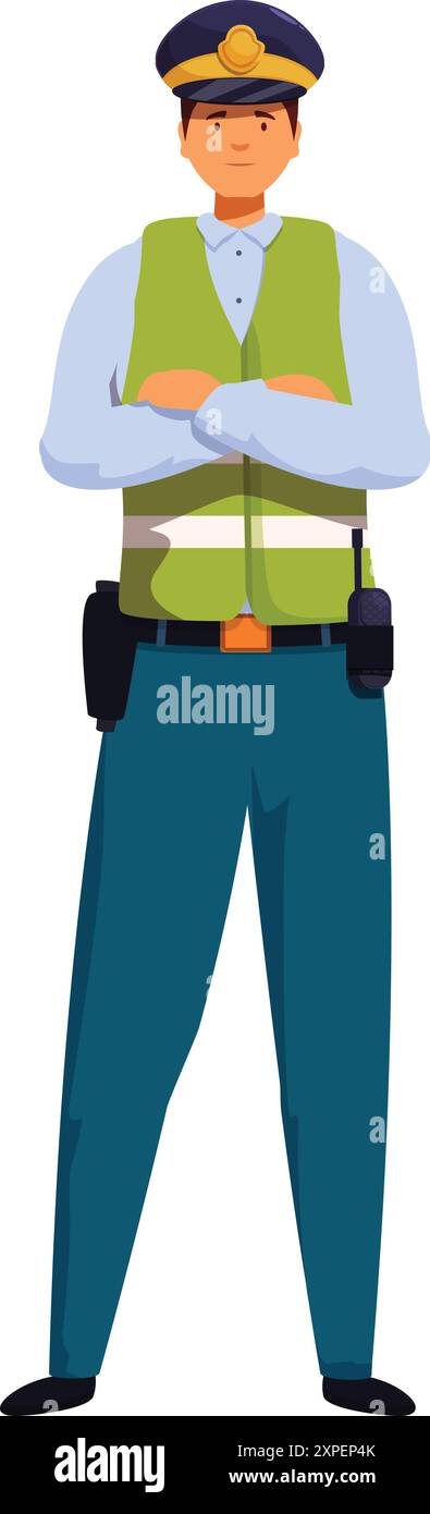 Un policier confiant se tient debout, les bras croisés, véhiculant autorité et professionnalisme Illustration de Vecteur