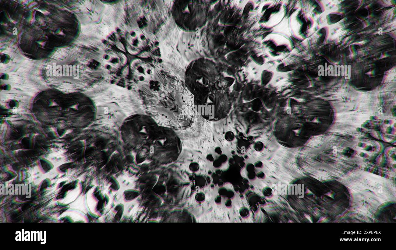 Motif kaléidoscopique noir blanc symétrique complexe présentant des formes complexes conceptions encre illustration art fond abstrait. Banque D'Images