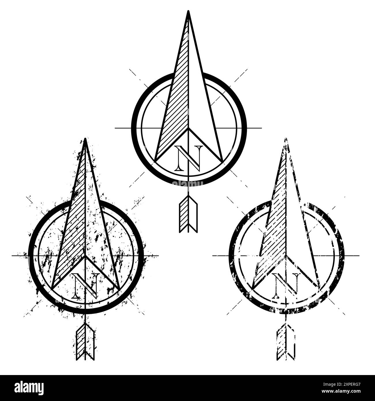 Flèches du compas de grunge nord définies Illustration de Vecteur