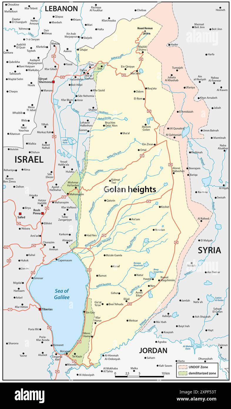 Carte des hauteurs du Golan occupé par Israël Banque D'Images Carte des hauteurs du Golan occupé par Israël Banque D'Images