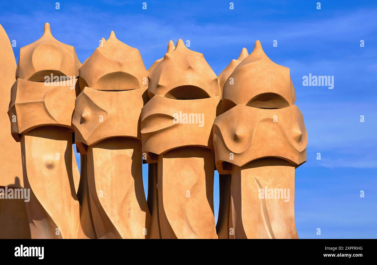 Sur le toit de Casa Mila ( la Pedrera ), Barcelone, Espagne Banque D'Images