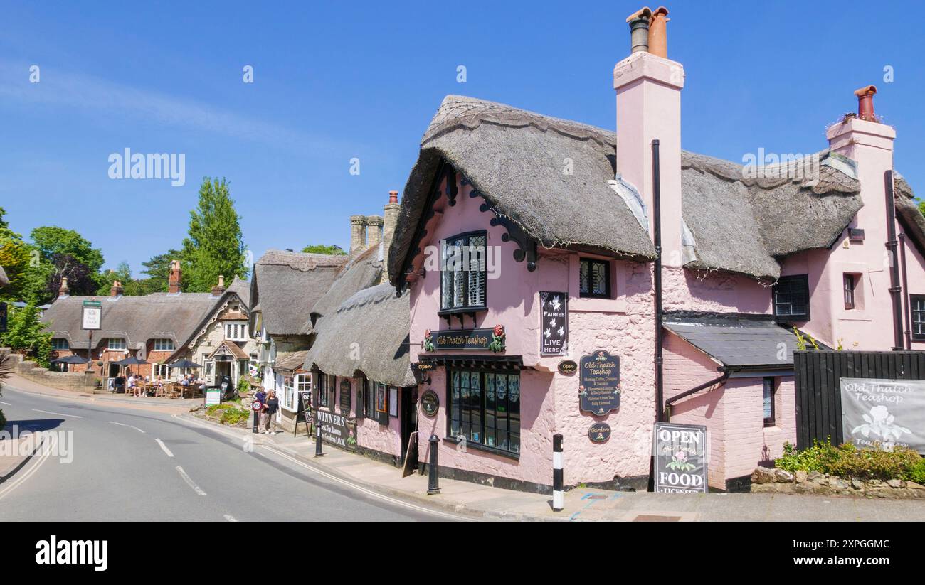 Shanklin vieux village île de Wight - The Old Thatch Teashop un des vieux chalets de chaume Church Road Shanklin île de Wight Angleterre Royaume-Uni GB Europe Banque D'Images