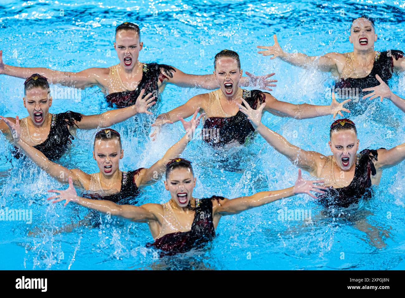 Paris, France. 05 août 2024. Jeux Olympiques, routine technique en natation artistique, équipe du Mexique, au Centre aquatique Saint-Denis. Crédit : ABEL F. ROS/Alamy Live News Banque D'Images