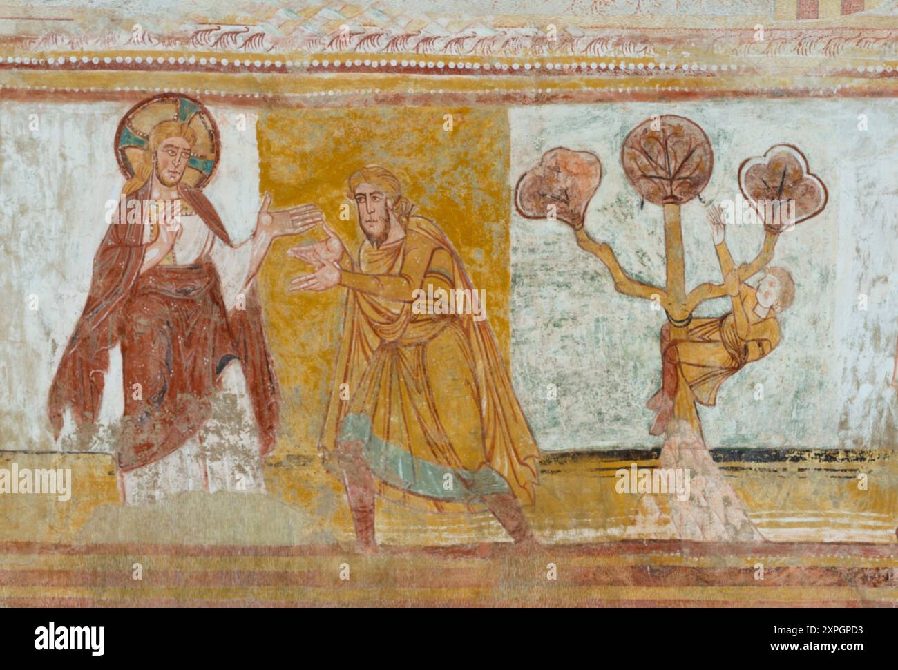 St-Savin-sur-Gartempe, ehemalige Abteikirche, Tonnengewölbe im Langhaus mit den romanischen Fresken Banque D'Images